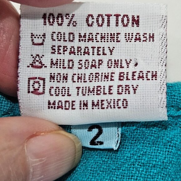 Oh My Gauze Teal Button-Down Top With Ruffle Detail 3/4 Sleeves Size 2 Large XL - Picture 6 of 8